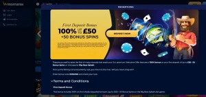 Real Winomania welcome offer panel showing the current promotion and terms